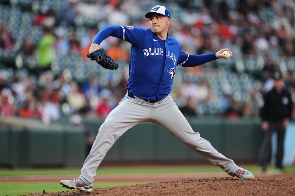 Toronto Blue Jays starting pitcher Patrick Corbin delivers during the second inning of a baseball game against the Baltimore Orioles, Thursday, May 28, 2026, in Baltimore. (AP Photo/Stephanie Scarbrough)