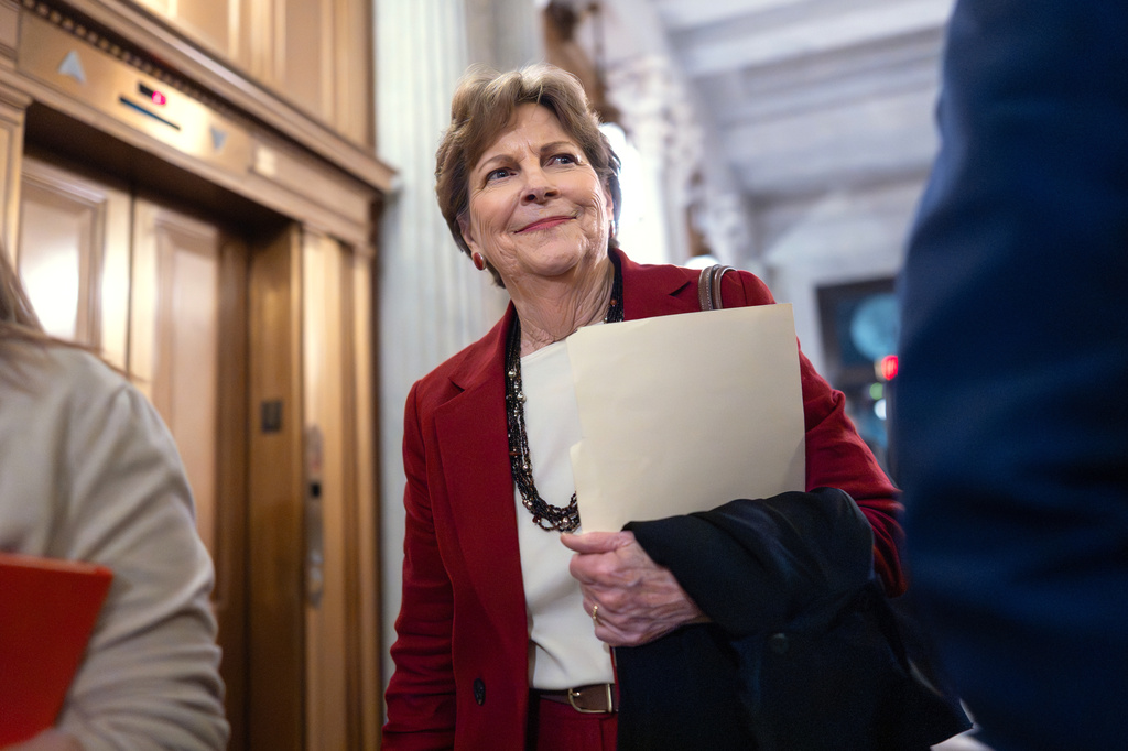 FILE - Sen. Jeanne Shaheen, D-N.H., arrives at the chamber of the Capitol in Washington, Nov. 10, 2025. (AP Photo/J. Scott Applewhite, File)