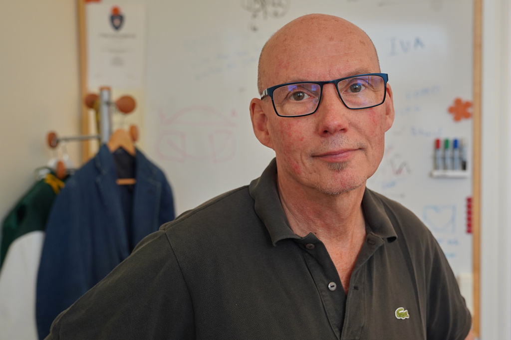 Patrik Sander, 64-year-old deputy headmaster at Malmo Borgarskola high school, looks on for a photograph at Malmo Borgarskola high school in Malmo, Sweden, May 21, 2026. (AP Photo/James Brooks)