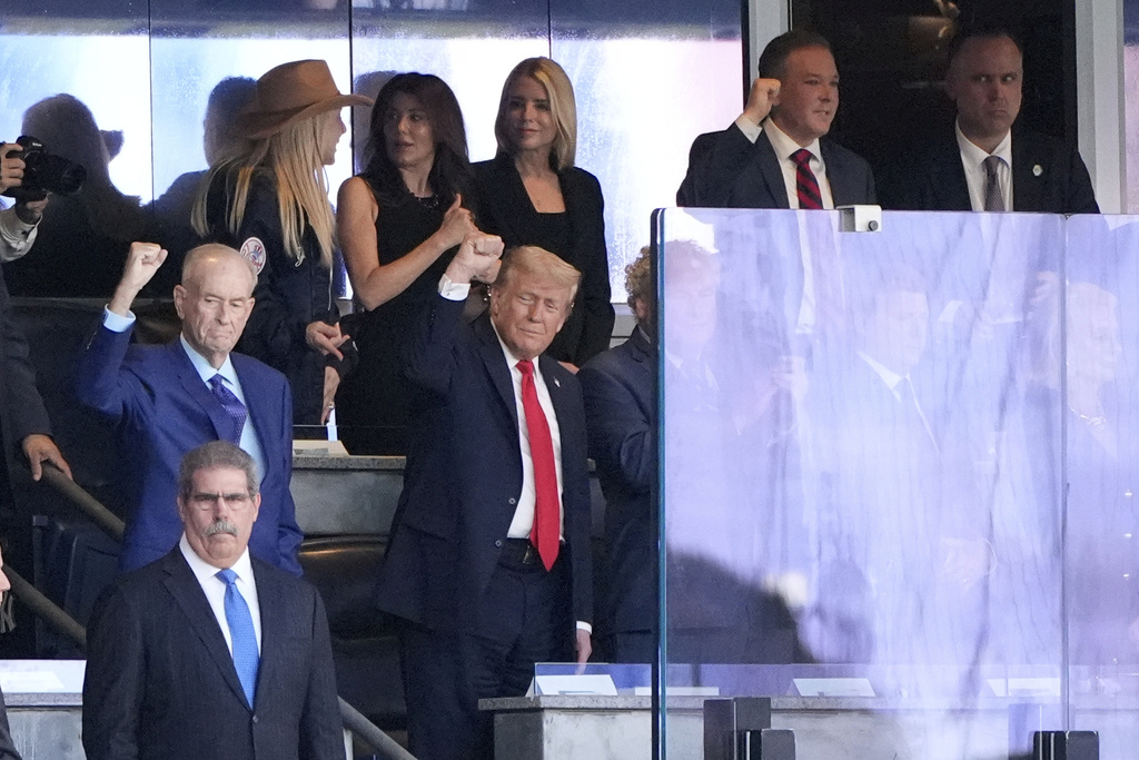 President Donald Trump attends a Detroit Tigers against the New York Yankees baseball game, Thursday, Sept. 11, 2025, in New York. (AP Photo/Alex Brandon)