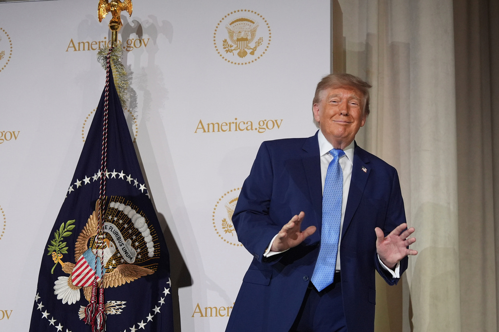 President Donald Trump on stage at the Andrew W. Mellon Auditorium, Tuesday, Sept. 29, 2026, in Washington. (AP Photo/Alex Brandon)
