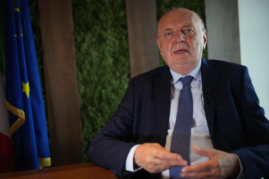 Minister of Environment and Energy Security Gilberto Pichetto Fratin talks during an interview with the Associated Press, in Rome, Wednesday, July 22, 2026. (AP Photo/Andrew Medichini)