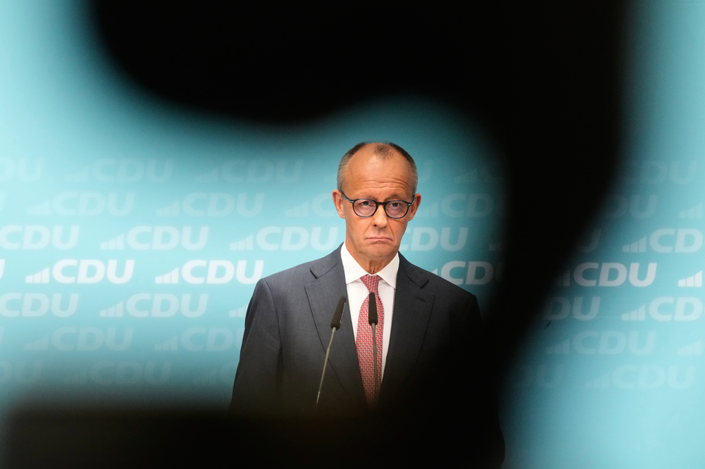 German Chancellor Friedrich Merz watches the media during a press conference at the Christian Democratic Union (CDU) headquarters in Berlin, Germany, after yesterday's two state elections in Berlin and Mecklenburg-Western Pomerania, Monday, Sept. 21, 2026. (AP Photo/Markus Schreiber)
