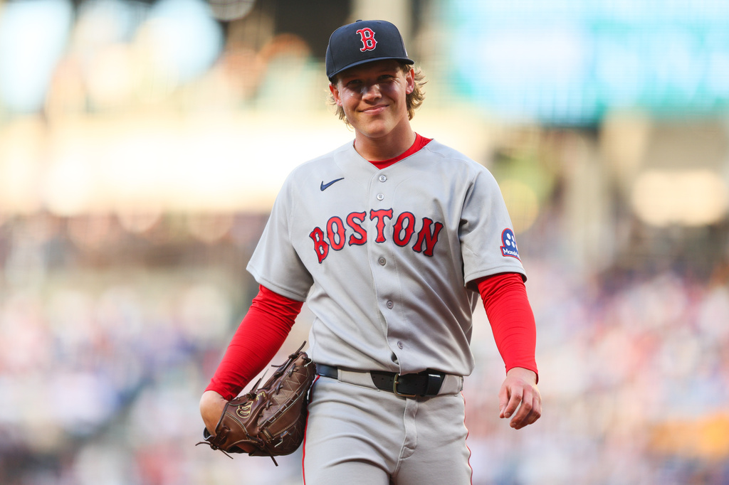 Boston Red Sox pitcher Connelly Early reacts after the fourth inning of a baseball game against the Seattle Mariners, Saturday, June 20, 2026, in Seattle. (AP Photo/Kevin Ng)