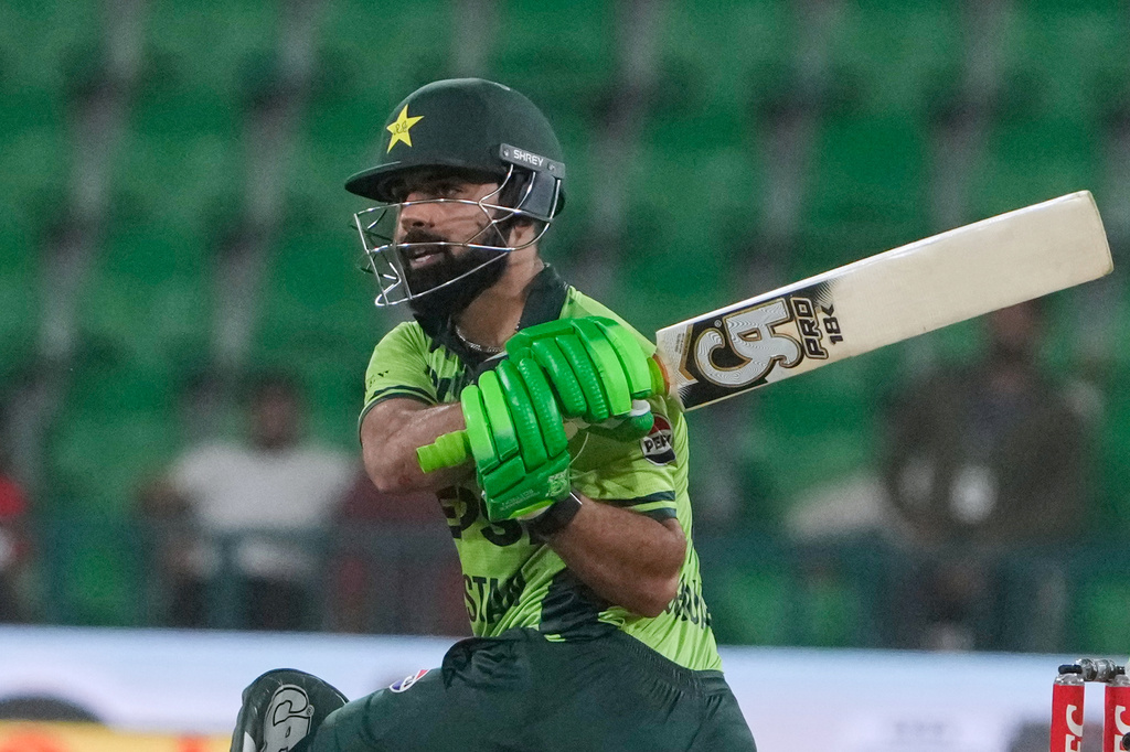 Pakistan's Shadab Khan bats during the second one-day international cricket match between Pakistan and Australia, in Lahore, Pakistan, Tuesday, June 2, 2026. (AP Photo/K.M. Chaudary)