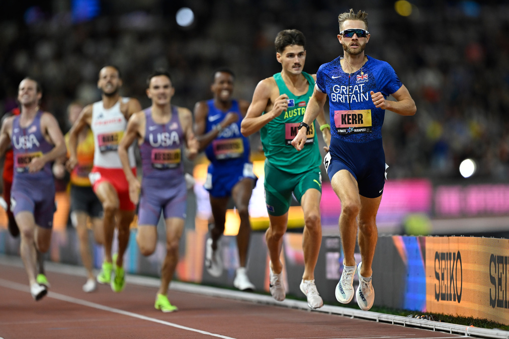 Josh Kerr, of Britain, wins the men's 1,500 meters final during the World Athletics Ultimate Championship in Budapest, Hungary, Sunday, Sept. 13, 2026. (AP Photo/Denes Erdos)