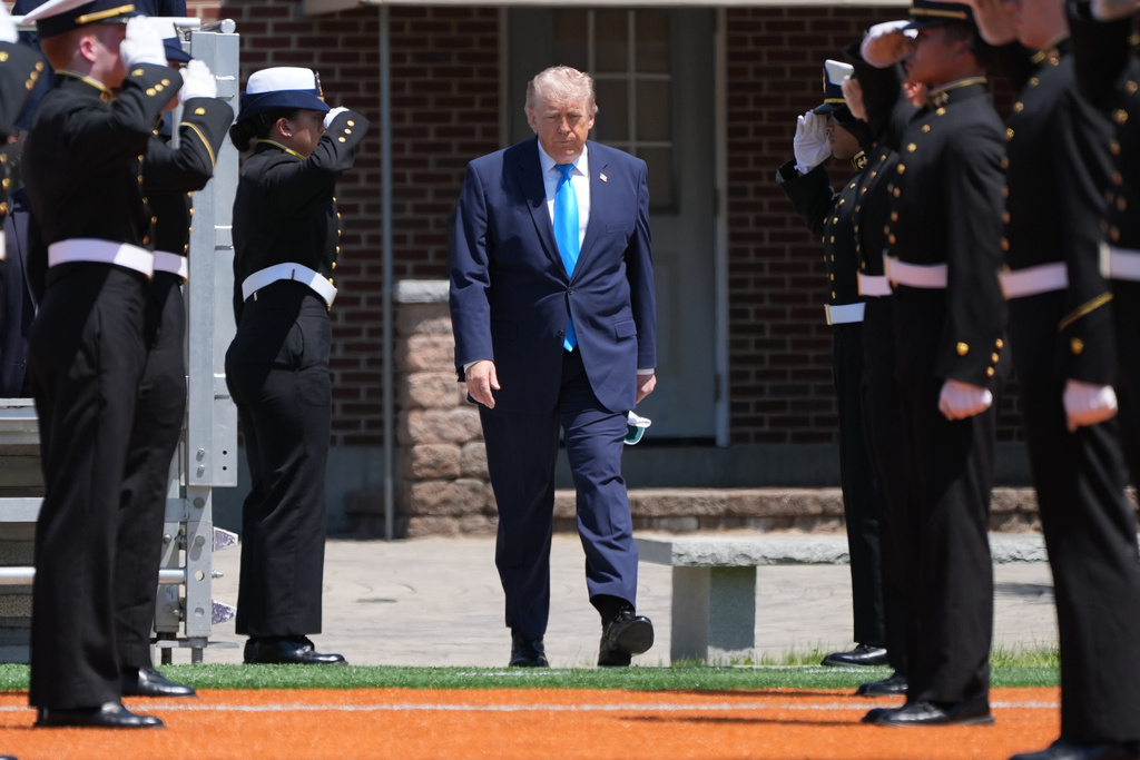 President Donald Trump arrives for the commencement address at the U.S. Coast Guard Academy, in New London, Conn., Wednesday, May 20, 2026. (AP Photo/Jacquelyn Martin)