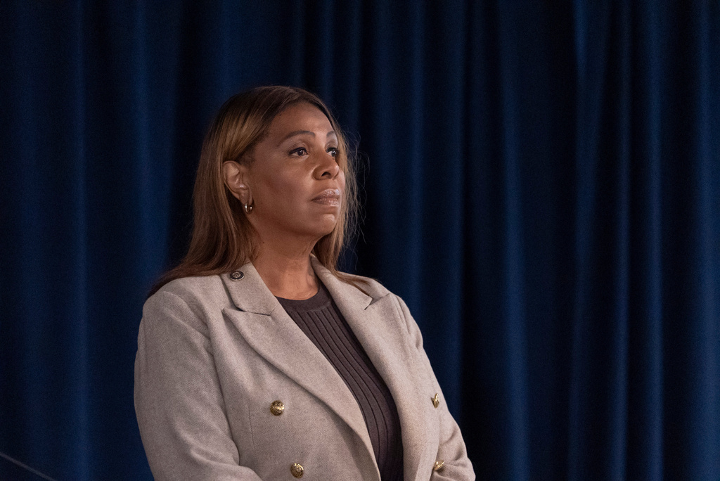 New York Attorney General Letitia James attends a news conference with New York Governor Kathy Hochul, Friday, Oct. 2, 2026, in New York. (AP Photo/Yuki Iwamura)
