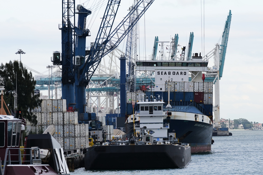 A ship is docked Thursday, Jan. 15, 2026, at PortMiami in Miami. (AP Photo/Lynne Sladky)