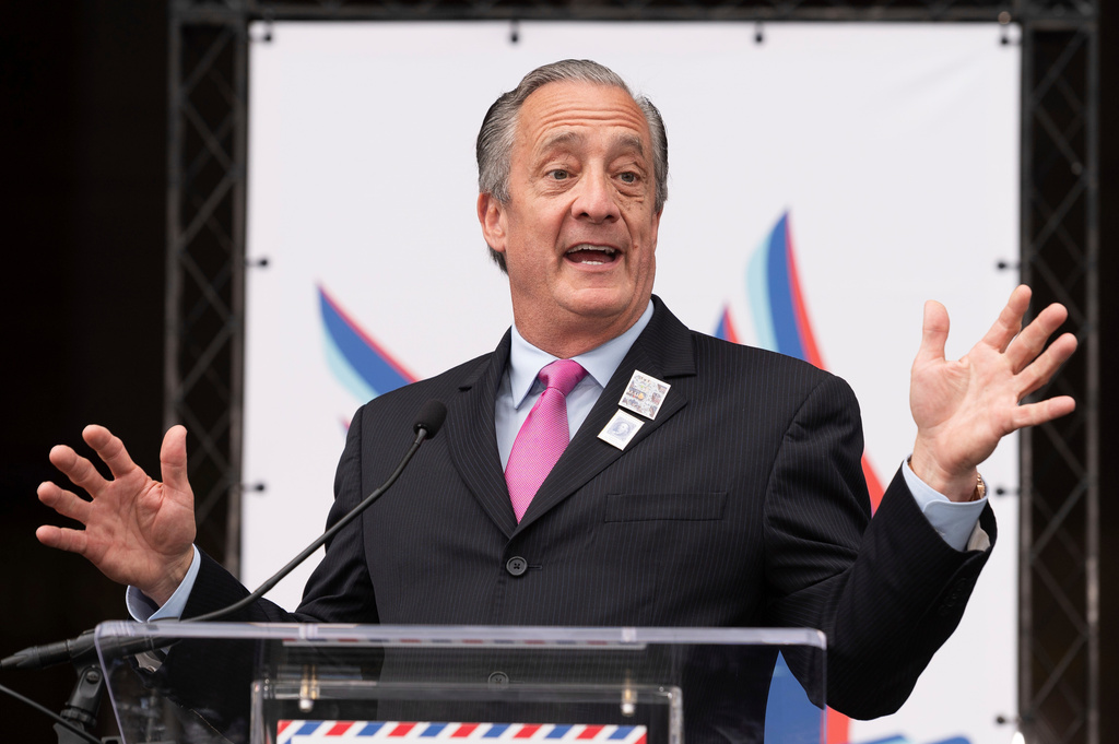 FILE - Postmaster General David Steiner speaks at an event marking the 250th anniversary of postal service's founding, July 23, 2025, in Washington. (AP Photo/Cliff Owen, File)