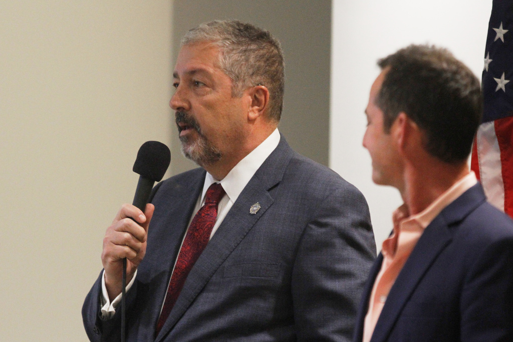 Bernalillo County District Attorney Sam Bregman, one of two Democratic candidates for New Mexico governor, speaks at a candidate forum in Rio Rancho, N.M., on Tuesday, April 28, 2026, ahead of a June 2 primary election. (AP Photo/Morgan Lee)