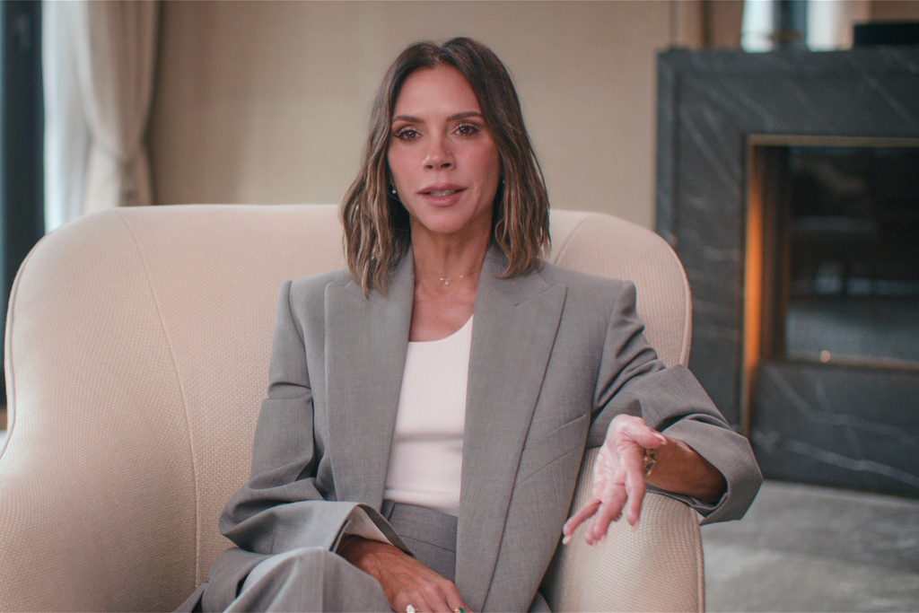 This image released by Netflix shows Victoria Beckham in a scene from her self-titled documentary. (Netflix via AP)