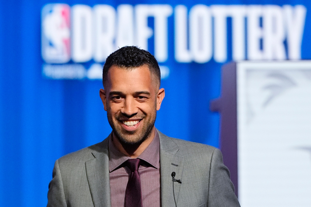 FILE - Atlanta Hawks general manager Landry Fields poses for photos in Chicago, May 12, 2024. (AP Photo/Nam Y. Huh, File)