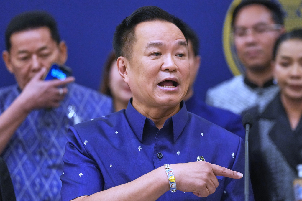 Thailand's Prime Minister Anutin Charnvirakul speaks during a news conference in Bangkok, Thailand, Tuesday, May 5, 2026. (AP Photo/Sakchai Lalit)