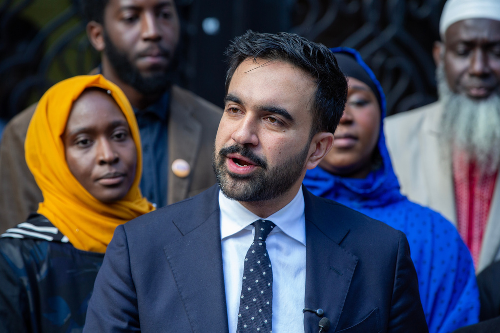 New York City Democratic mayoral candidate Zohran Mamdani speaks at the Islamic Cultural Center of the Bronx mosque in New York on Friday, Oct. 24, 2025. (AP Photo/Ted Shaffrey)