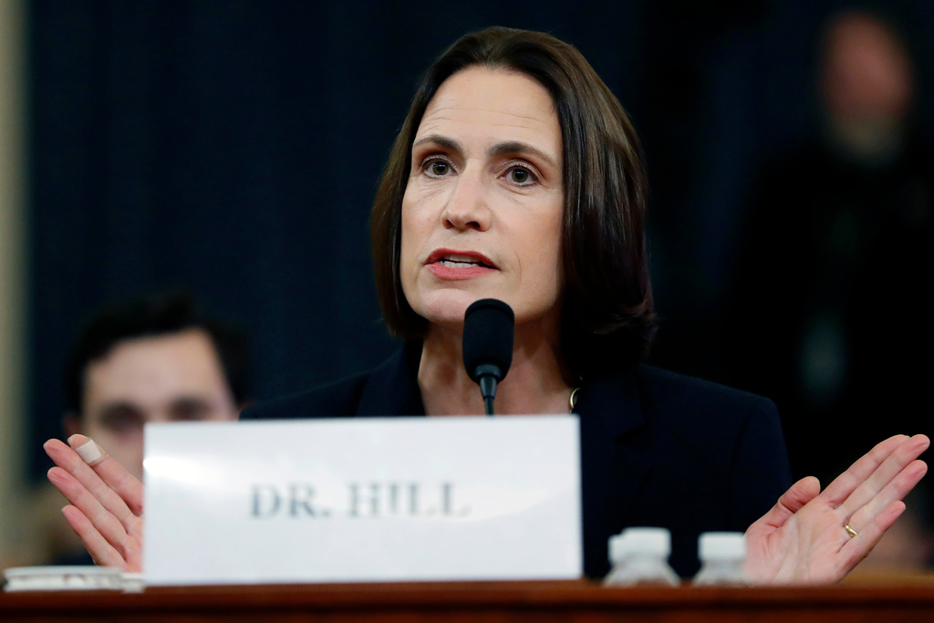 FILE - Former White House national security aide Fiona Hill testifies before the House Intelligence Committee on Capitol Hill in Washington, Nov. 21, 2019. (AP Photo/Andrew Harnik, File)