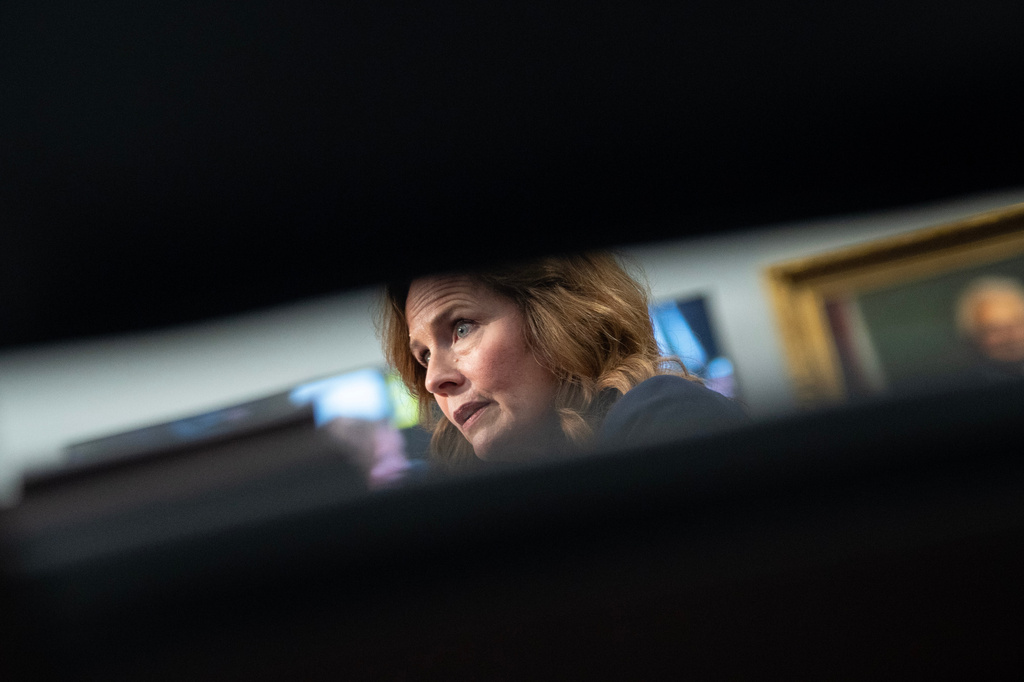 Supreme Court Justice Amy Coney Barrett testifies during a House Appropriations subcommittee hearing, Tuesday, July 14, 2026, on Capitol Hill in Washington. (AP Photo/Nathan Howard)