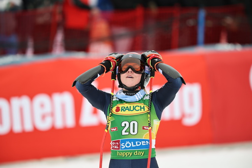United States' Mikaela Shiffrin celebrates at the finish area of an alpine ski, women's World Cup giant slalom, in Soelden, Austria, Saturday, Oct. 25, 2025. (AP Photo/Marco Trovati) United States' Mikaela Shiffrin celebrates at the finish area of an alpine ski, women's World Cup giant slalom, in Soelden, Austria, Saturday, Oct. 25, 2025. (AP Photo/Marco Trovati)