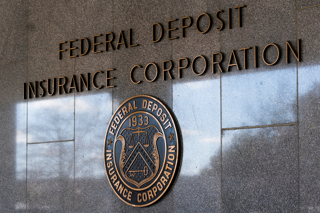 FILE - The Federal Deposit Insurance Corporation seal is shown outside its headquarters, March 14, 2023. (AP Photo/Manuel Balce Ceneta, File)