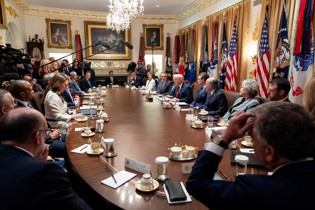 President Donald Trump speaks during a Cabinet meeting at the White House, Thursday, March 26, 2026, in Washington. (AP Photo/Alex Brandon)