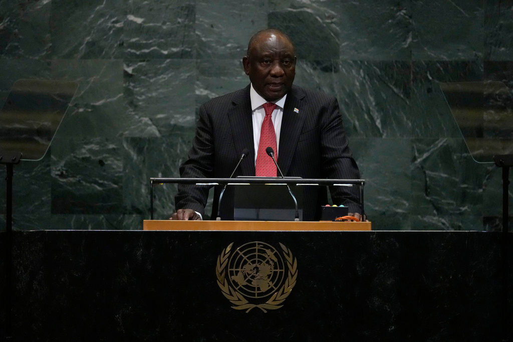 President of South Africa Cyril Ramaphosa addresses the 80th session of the United Nations General Assembly, Tuesday, Sept. 23, 2025, at U.N. headquarters. (AP Photo/Pamela Smith)
