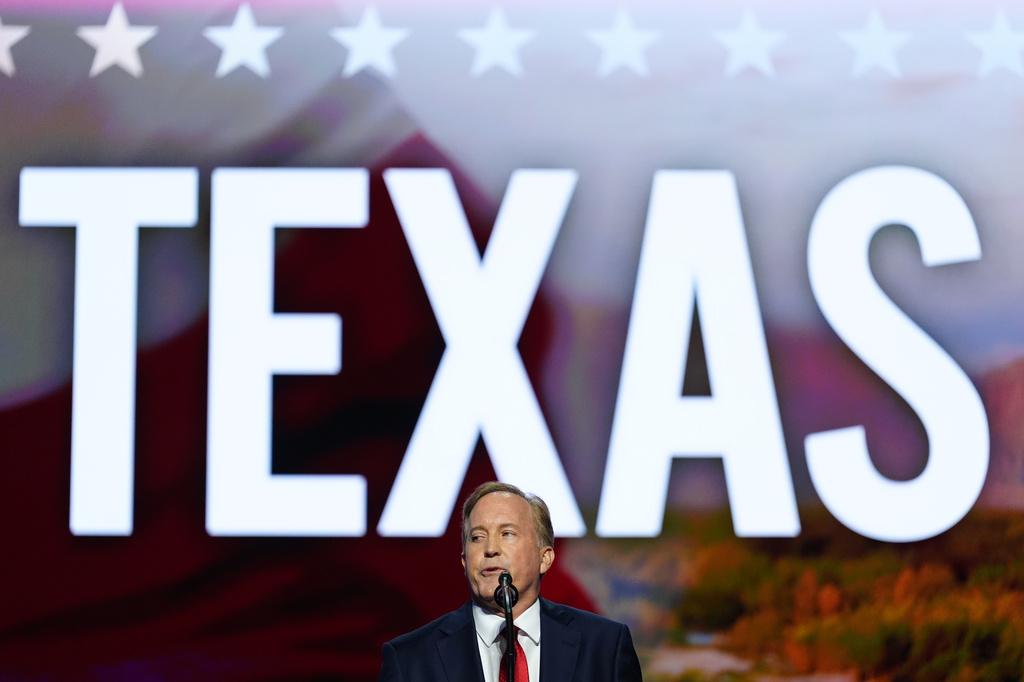 Republican U.S. Senate candidate Texas Attorney General Ken Paxton speaks at the Republican convention Wednesday, Sept. 9, 2026, in Dallas. (AP Photo/Julia Demaree Nikhinson)