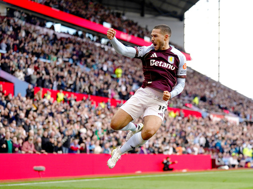 Aston Villa's Emi Buendia celebrates scoring his team's third goal during the English Premier League soccer match between Aston Villa and Fulham at Villa Park, Birmingham, England, Sunday, Sept. 28, 2025. (Jacob King/PA via AP) Aston Villa's Emi Buendia celebrates scoring his team's third goal during the English Premier League soccer match between Aston Villa and Fulham at Villa Park, Birmingham, England, Sunday, Sept. 28, 2025. (Jacob King/PA via AP)