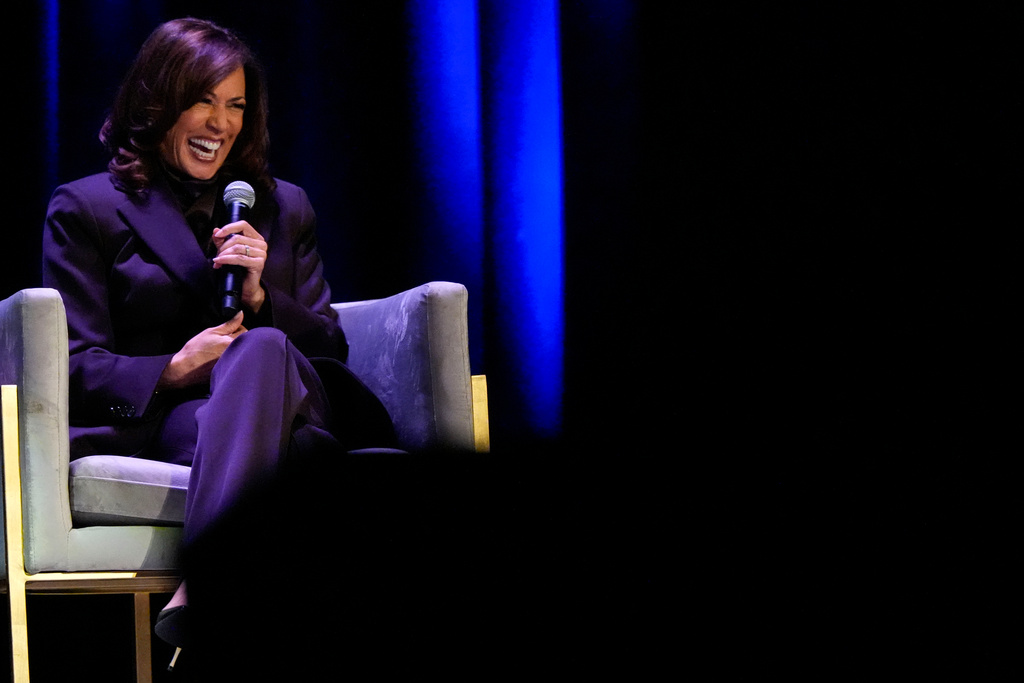 Former Vice President Kamala Harris speaks about her new book, "107 Days," during an event on Friday, Oct. 17, 2025, in Birmingham, Ala. (AP Photo/Mike Stewart)