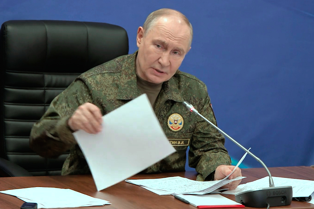 In this image taken from video provided by Russian Presidential Press Service on Friday, July 3, 2026, Russian President Vladimir Putin while visiting one of the command posts of the Joint Group of the Russian Forces, in an undisclosed location. (Russian Presidential Press Service via AP)