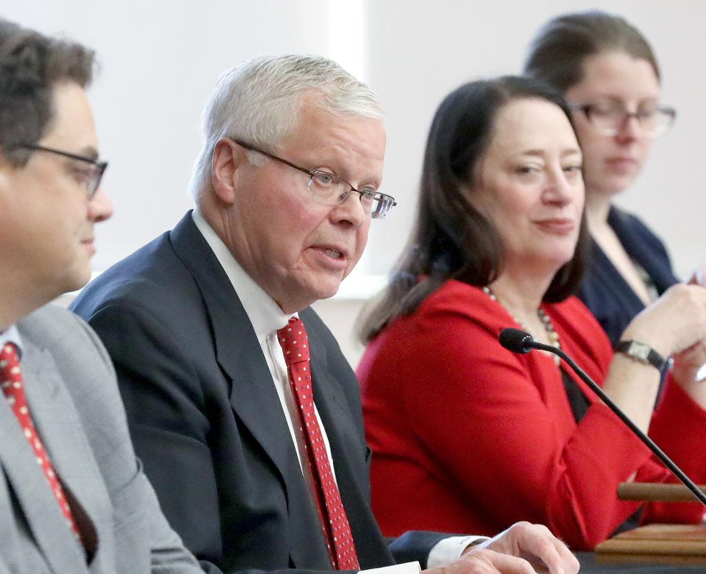 FILE - University of Wisconsin System President Jay Rothman speaks during a meeting of the UW Board of Regents on the campus of UW-Madison in Madison, Wis., on Dec. 7, 2023. At center right is Regent President Karen Walsh. (John Hart/Wisconsin State Journal via AP, File)