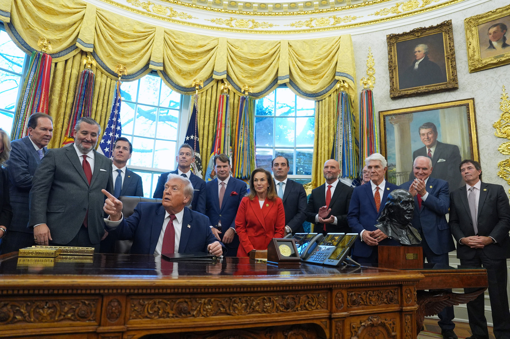 FILE - President Donald Trump speaks during an event on fuel economy standards in the Oval Office of the White House, Dec. 3, 2025, in Washington. (AP Photo/Evan Vucci, File)