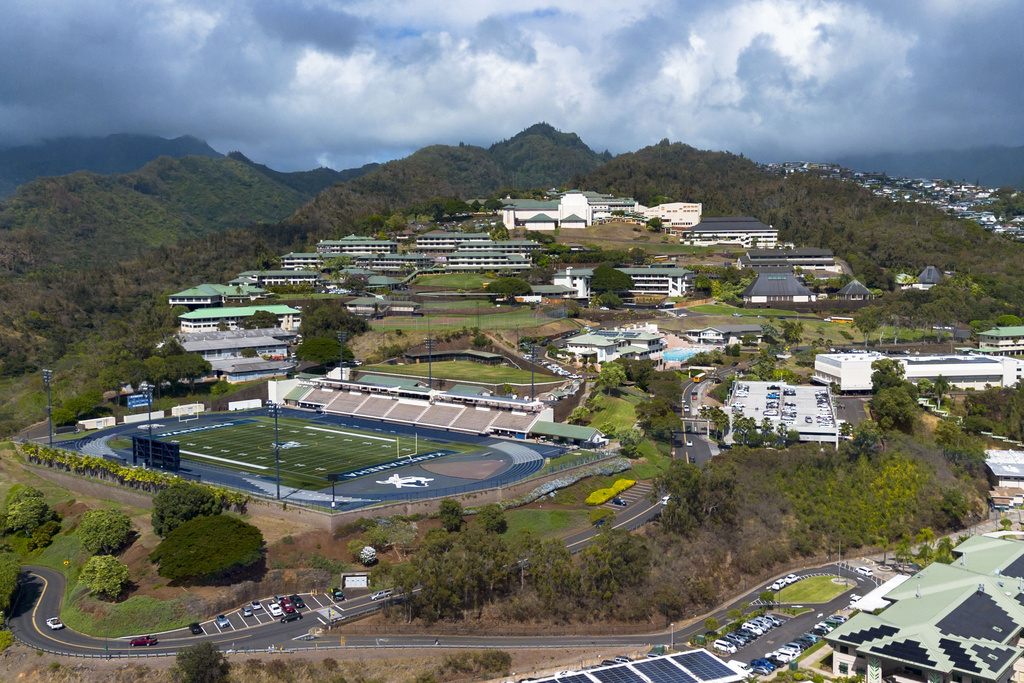An aerial view shows the Kamehameha Schools campu in Honolulu, on Thursday, Sept. 11, 2025. (AP Photo/Mengshin Lin)
