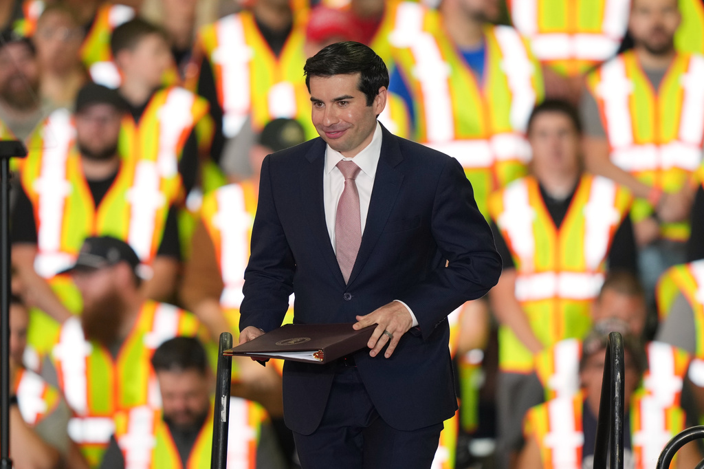 Acting Labor Secretary Keith Sonderling walks onto stage to speak ahead of President Donald Trump during a visit to the Lehigh Valley operations facility for Mack Trucks in Macungie, Pa., Tuesday, June 23, 2026. (AP Photo/Matt Rourke)