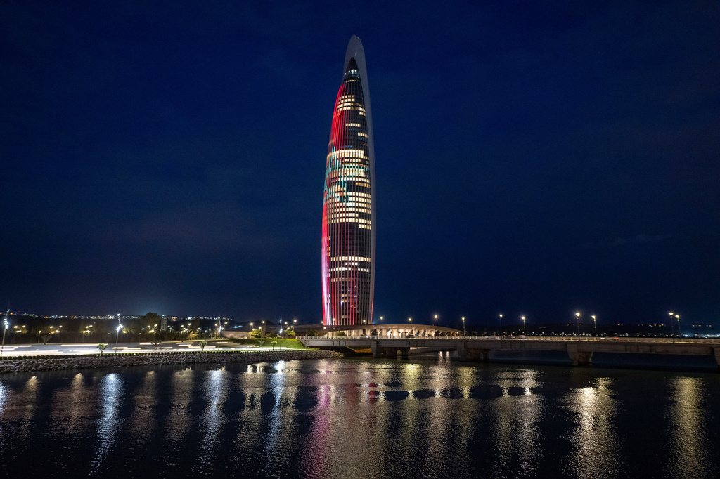 A view of Mohammed VI tower, the tallest tower in Morocco and one of the tallest in Africa, after its opening, in Sale, near Rabat, Morocco, Thursday, April 23, 2026. (AP Photo)