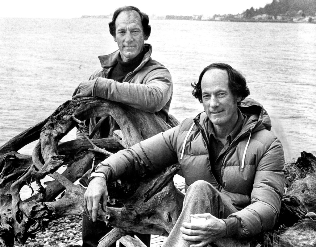 FILE - Lou Whittaker, left, and his brother Jim Whittaker, right, pose for a portrait at Jim's house, in 1980, in Seattle. (Ann E. Yow/The Seattle Times via AP, File)