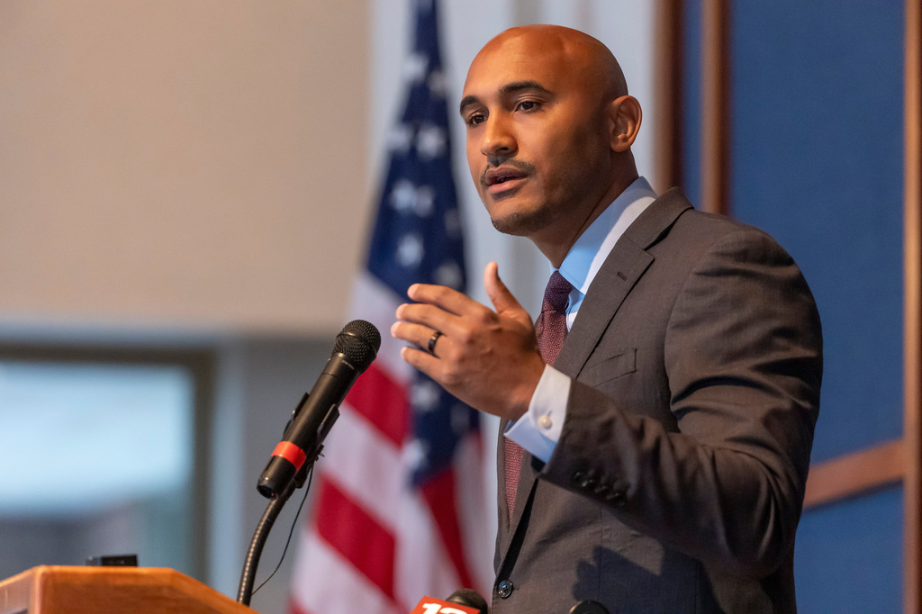 U.S. Rep. Shomari Figures speaks at the Washington Brief series, hosted by the Montgomery Regional Chamber of Commerce, Wednesday, July 29, 2026, in Montgomery, Ala. (AP Photo/Vasha Hunt)
