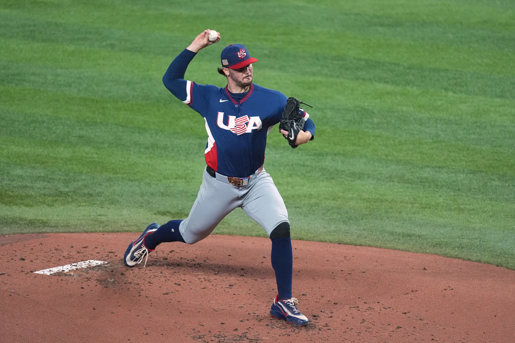 United States pitcher Paul Skenes (30) aims a pitch during the first inning of a World Baseball Classic semifinal game against the Dominican Republic, Sunday, March 15, 2026, in Miami. (AP Photo/Rebecca Blackwell)