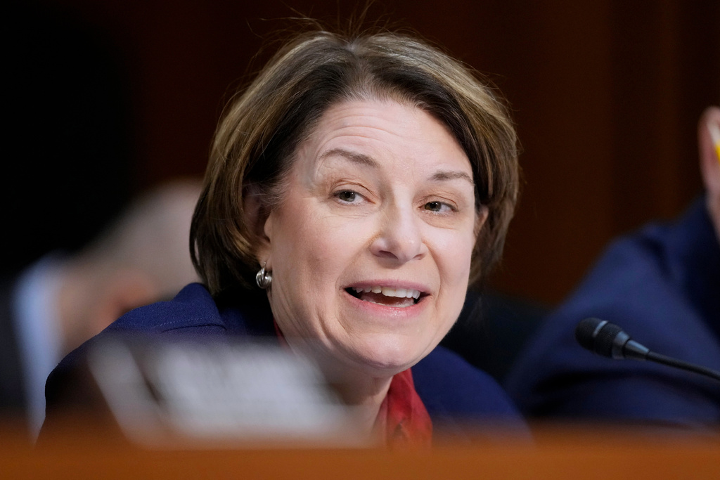 FILE - Sen. Amy Klobuchar, D-Minn., speaks during a confirmation hearing before the Senate Judiciary Committee for Kash Patel, President Donald Trump's choice to be director of the FBI, at the Capitol in Washington, Jan. 30, 2025. (AP Photo/Ben Curtis, File)