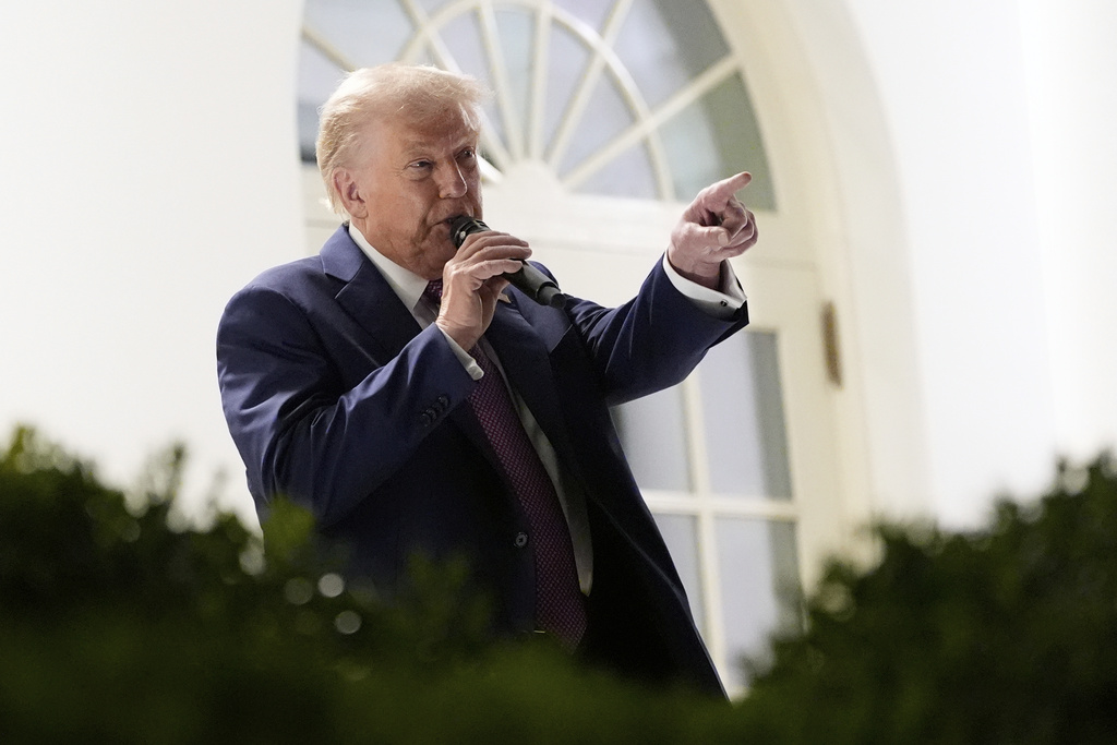 President Donald Trump speaks at a dinner in the Rose Garden of the White House, Friday, Sept. 5, 2025, in Washington. (AP Photo/Alex Brandon)