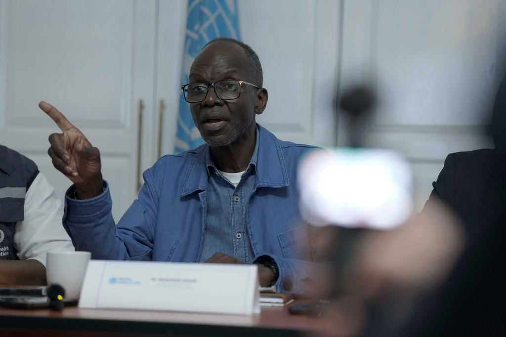 Mohamed Yakub Janabi, WHO regional director for Africa, speaks during a press conference in Bunia, Congo, Monday, Aug. 10, 2026. (AP Photo/Dieudonne Dirole)