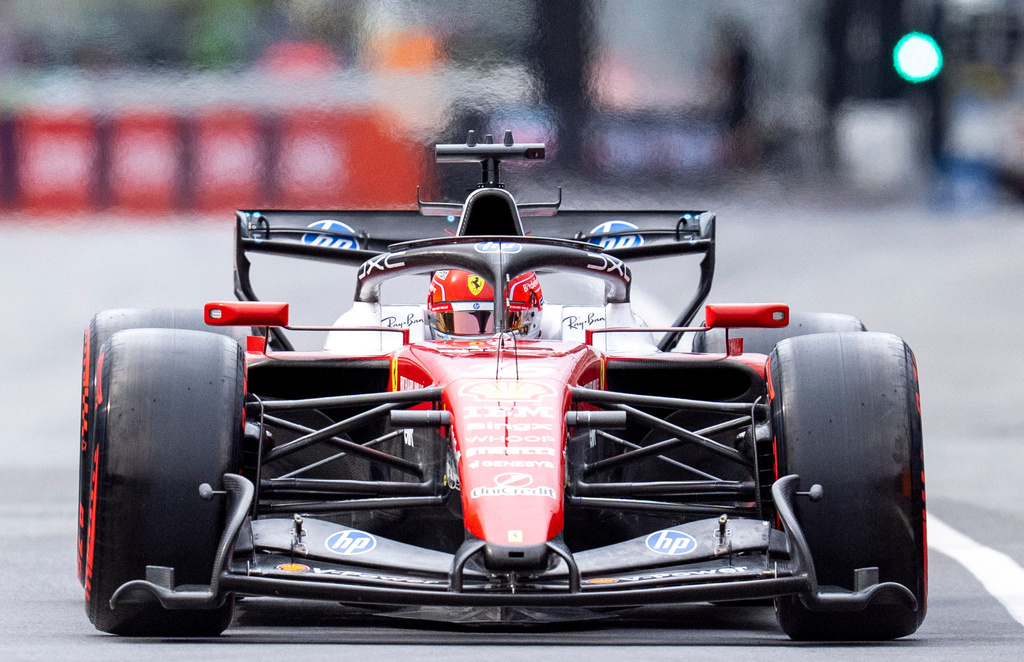 Ferrari driver Charles Leclerc, of Monaco, drives during qualifying at the F1 Canadian Grand Prix auto race in Montreal, Saturday, May 23, 2026. (Christopher Katsarov/The Canadian Press via AP)