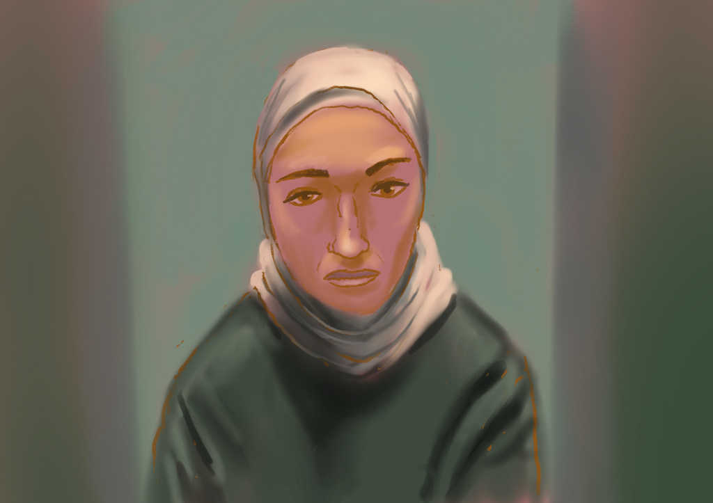 A court sketch depicts Janai Safar during her bail application in Sydney, Friday, May 8, 2026, after Safar was charged with being a member of a terrorist organization and with entering or remaining in a region controlled by a terrorist organization, after arriving home from Syria. (Rocco Fazzari/AAP Image via AP)