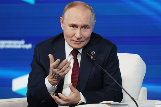 Russian President Vladimir Putin gestures as he answers questions during a meeting with foreign policy experts at the Valdai Discussion Club in the Black Sea resort of Sochi, Russia, on Thursday, Oct. 2, 2025. (Mikhail Metzel, Sputnik, Kremlin Pool Photo via AP) Russian President Vladimir Putin gestures as he answers questions during a meeting with foreign policy experts at the Valdai Discussion Club in the Black Sea resort of Sochi, Russia, on Thursday, Oct. 2, 2025. (Mikhail Metzel, Sputnik, Kremlin Pool Photo via AP)