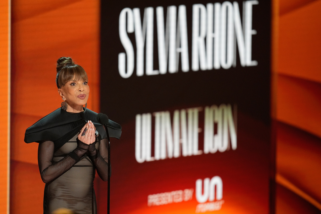 Sylvia Rhone accepts the ultimate icon award during the BET Awards on Sunday, June 28, 2026, at the Peacock Theater in Los Angeles. (AP Photo/John Locher)