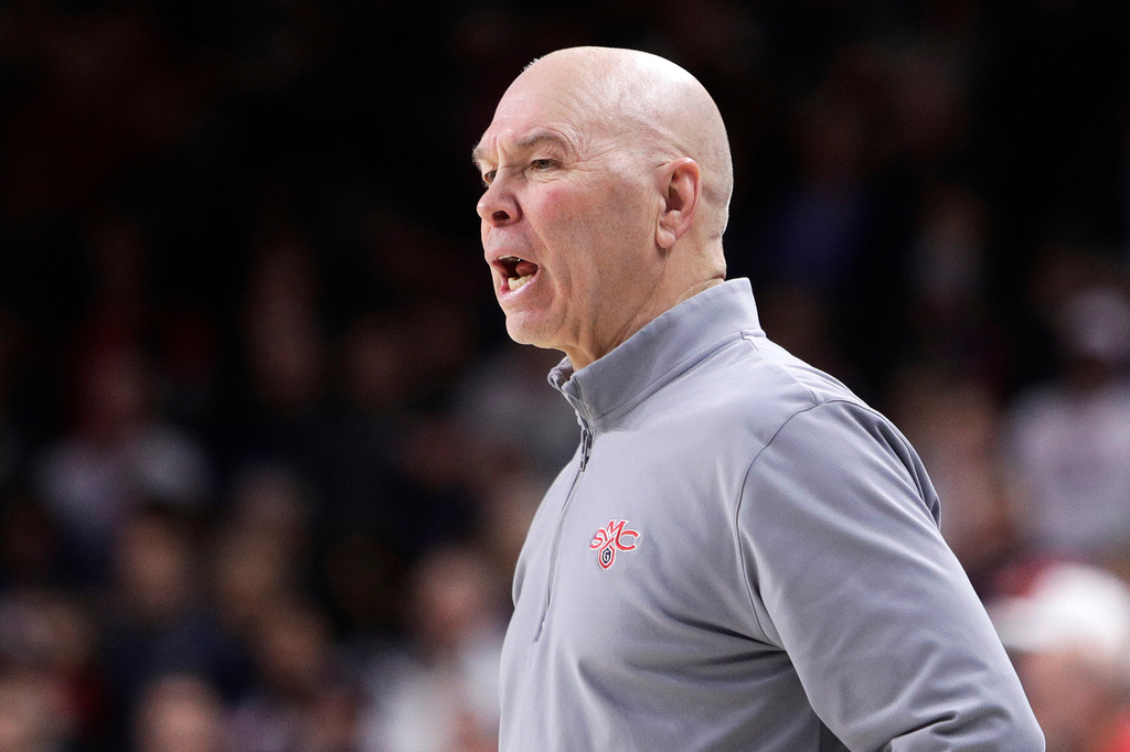 FILE - Saint Mary's head coach Randy Bennett directs his team during the second half of an NCAA college basketball game against Gonzaga, Saturday, Jan. 31, 2026, in Spokane, Wash. (AP Photo/Young Kwak,File)