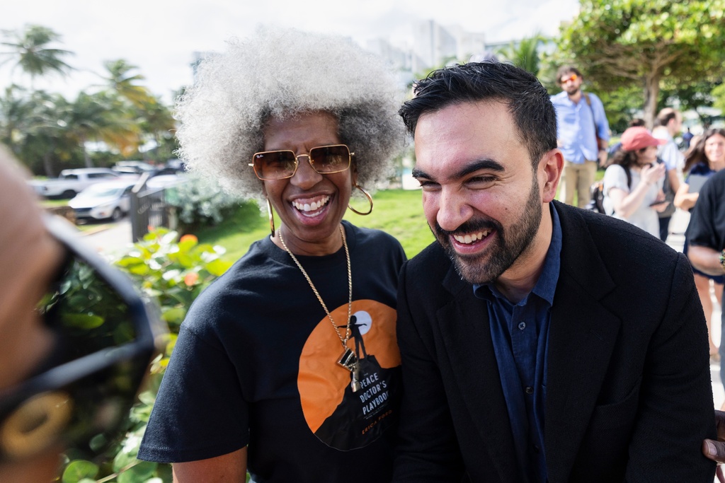New York City Mayor-elect Zohran Mamdani greets people while attending the SOMOS Puerto Rico conference in San Juan, Puerto Rico, Saturday, Nov. 8, 2025. (AP Photo/Alejandro Granadillo)