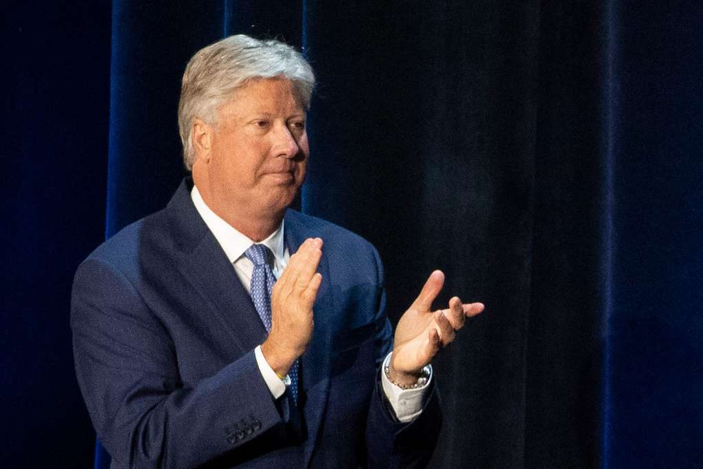 FILE - Pastor Robert Morris applauds during a roundtable discussion at Gateway Church Dallas Campus, June 11, 2020, in Dallas. (AP Photo/Alex Brandon, File)
