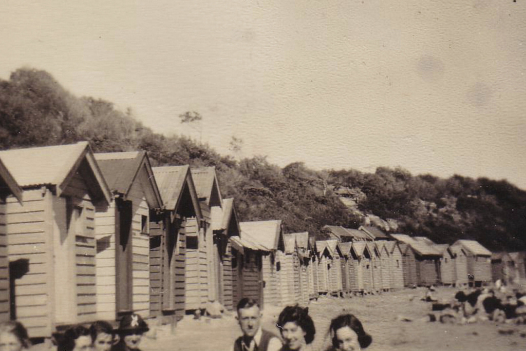 In this photo supplied by the Sandringham Historical Society, shows a 1942 photo of the bathing boxes at Melbourne's Sandringham beach. (Sandringham Historical Society via AP)