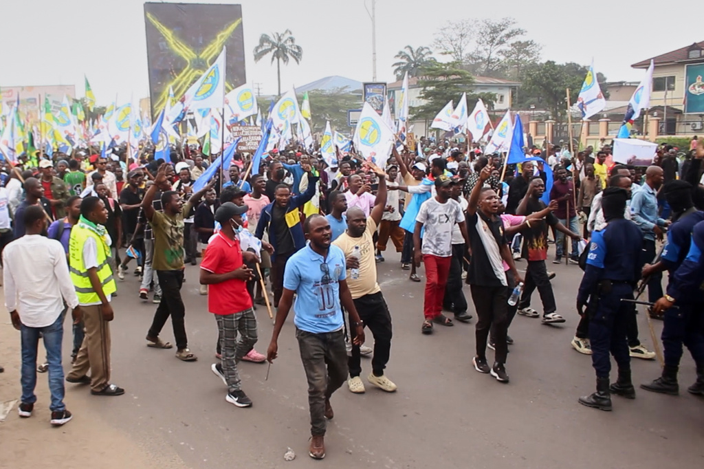 Protesters took to the streets to demonstrate against a proposed constitutional change in Kinshasa, Congo, Friday, June 12, 2026. (AP Photo/Ekutshu Yannick)