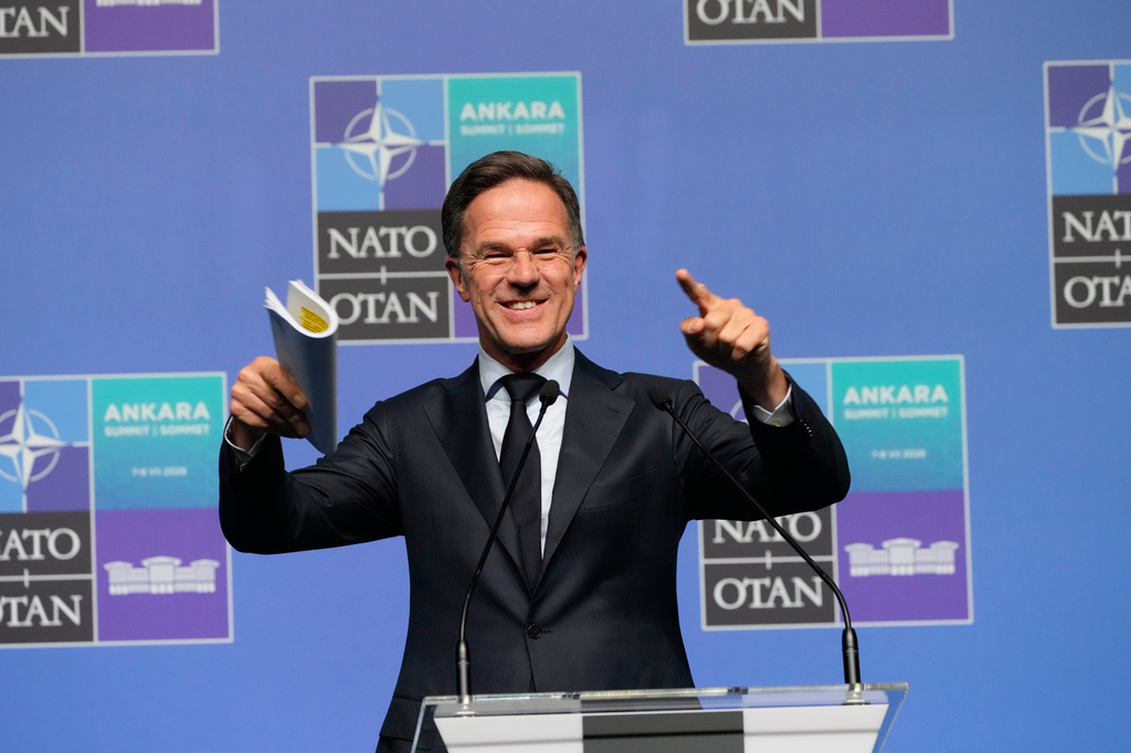 NATO Secretary General Mark Rutte speaks during a media conference at the International Media Center ahead of the NATO Summit in Ankara, Turkey, Monday, July 6, 2026. (AP Photo/Hussein Malla)